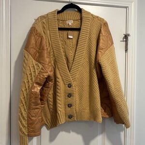 POL Mustard Quilted Sleeve Cable Knit Cardigan
